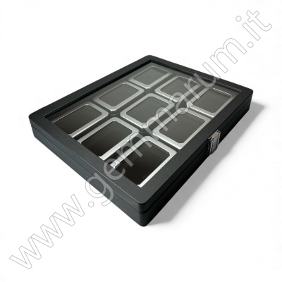 Elegante Espositore con chiusura e finestra 9 scatoline - matt silver