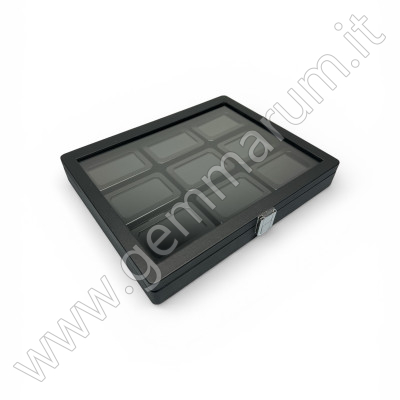 Elegante Espositore con chiusura e finestra 9 scatoline - BLACK