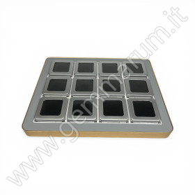 Hochwertiges Edelstein-Display mit Goldrahmen – Grau komplett mit 12 MATT BLACK Schachteln